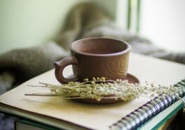 books, cup, herbs